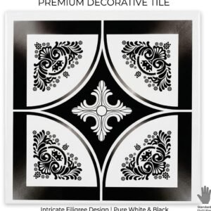 Premium Black & White Filigree Ceiling Tile – Intricate Damask Accent Panel