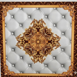 Baroque Royal Gold & Tufted Leather Ceiling Panel – Premium Victorian Decor