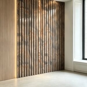 Brown Marble Wall Panels with Natural Rock Lines | Luxury Modern Interior Design