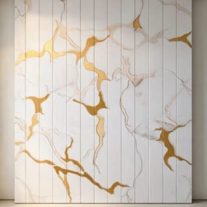 White & Gold Marble Effect UV Wall Panels | Luxury Interior Design