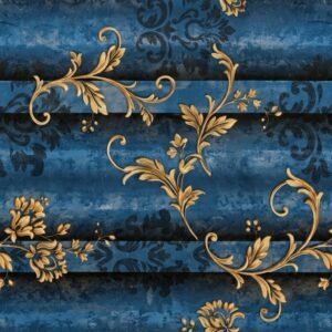 Royal Blue & Gold Floral Striped 10-Inch PVC Wall Panel